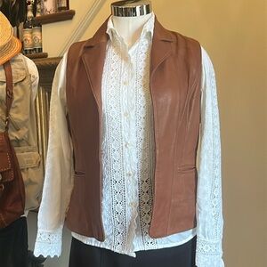 Coldwater Creek Sz S 100% Leather Brown Vest EUC